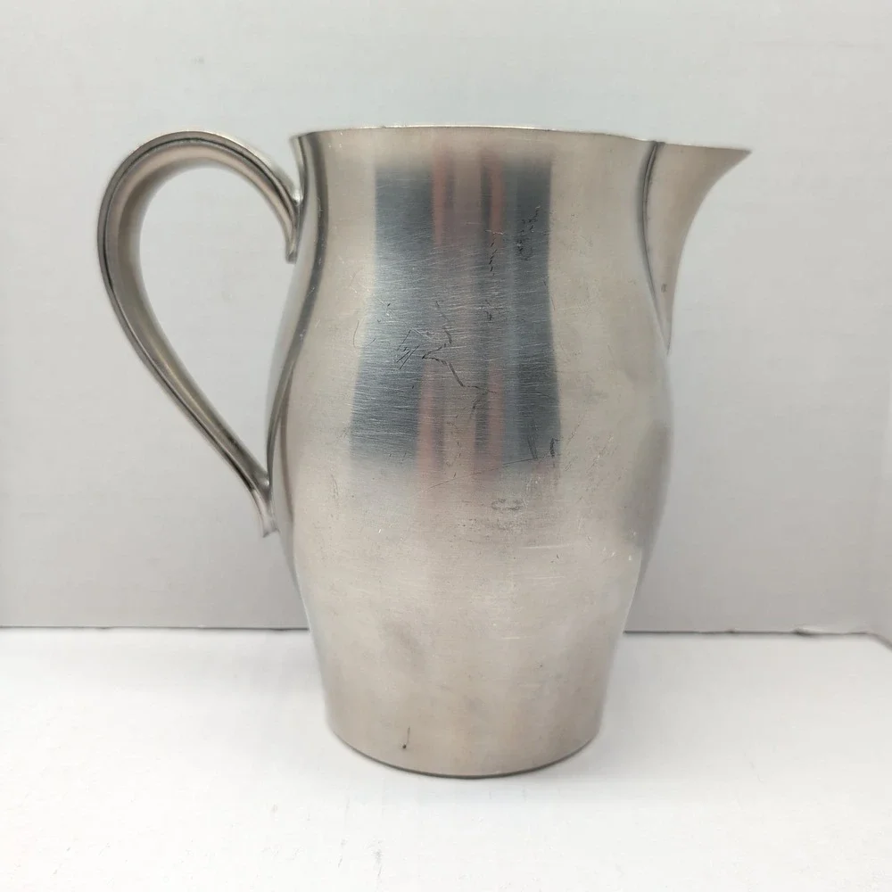 International Pewter Pitcher Vintage Silver Tone Metal Water Creamer Jug 6
